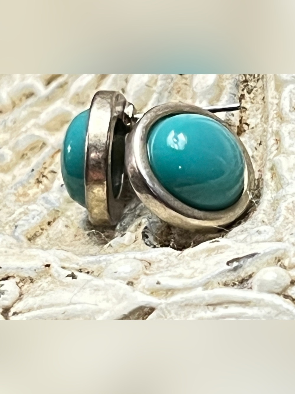Vintage 925 Sterling Silver Turquoise Bezel Stud Earrings 4.25g 0.5 “